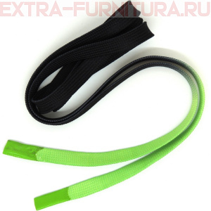 Шнурки плоские 130см, шир.10мм, Градиент, цв.черный/зеленый, декор.наконечник
